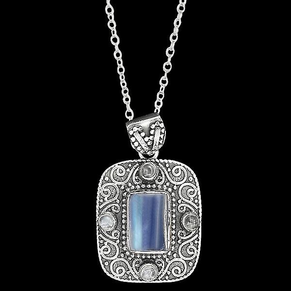 Designer Rainbow Moonstone Pendant With A Sterling Silver Frame