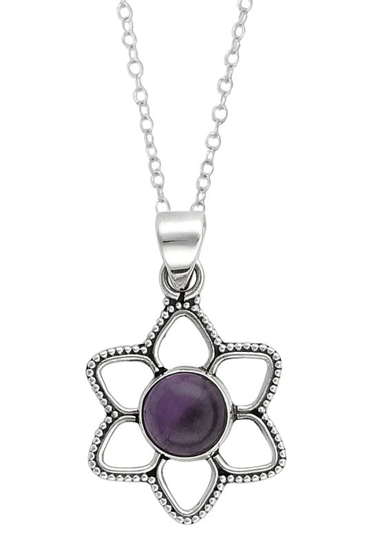 Sterling Silver Pendant Studded with Faceted Precious Gemstone