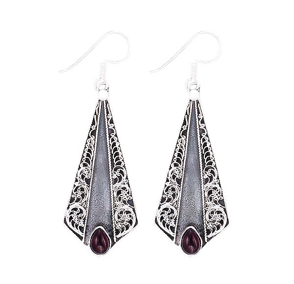 Designer Sterling Silver Earrings Studded with Amethyst Stone