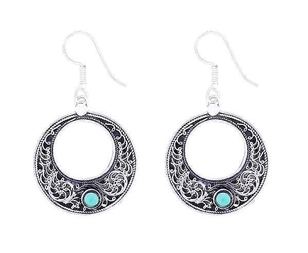 Stylish Sterling Silver Earrings with Turquoise Stone