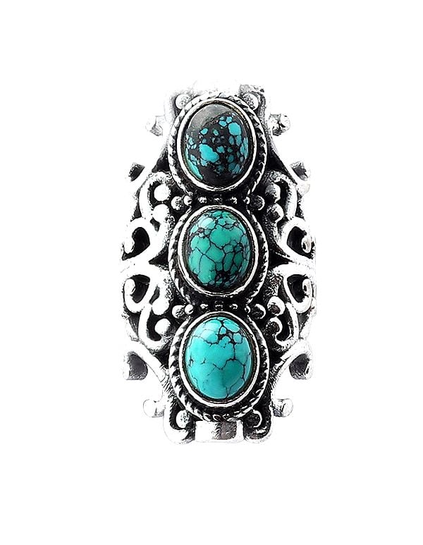 Big Size Sterling Silver Ring Studded with Turquoise Stone