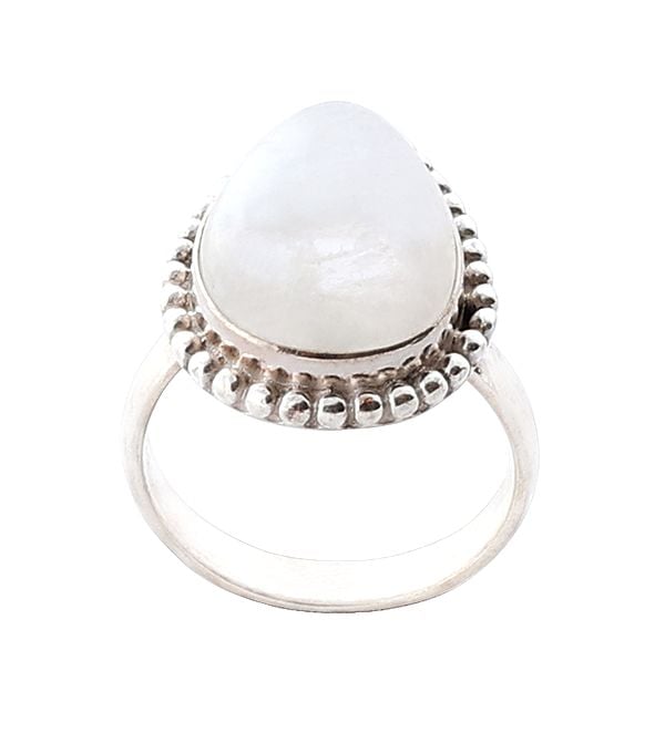 Paan Shape Sterling Silver Ring with Rainbow Moonstone