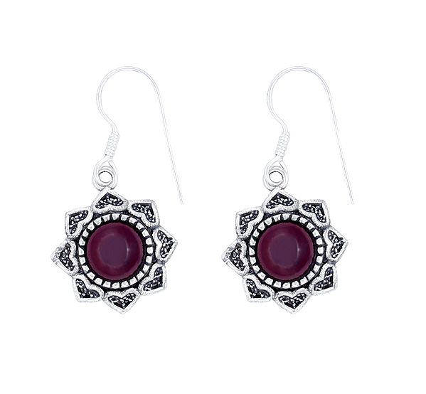 Designer Sterling Silver Earrings Studded with Ruby Stone
