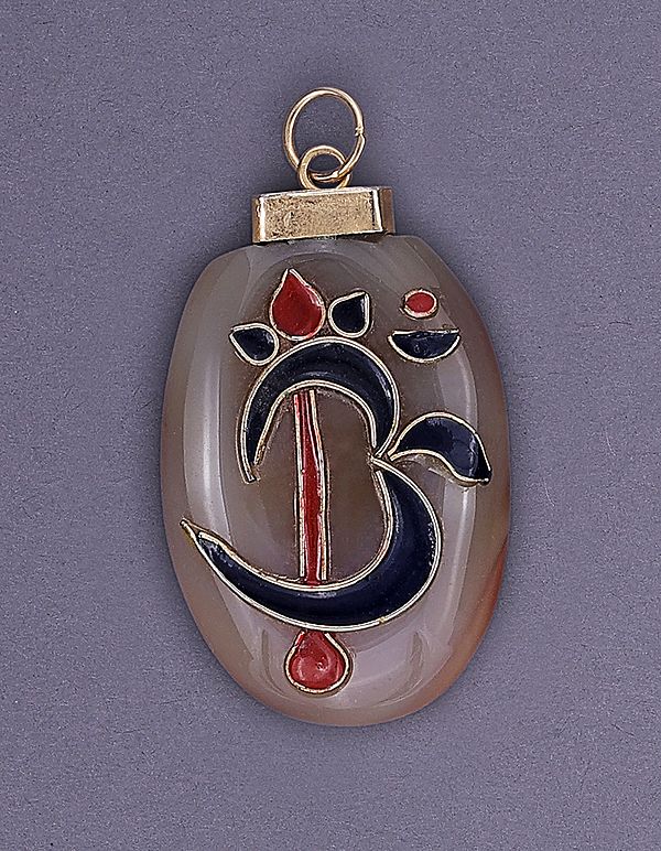 Om Agate & Enamel Pendant with Trident