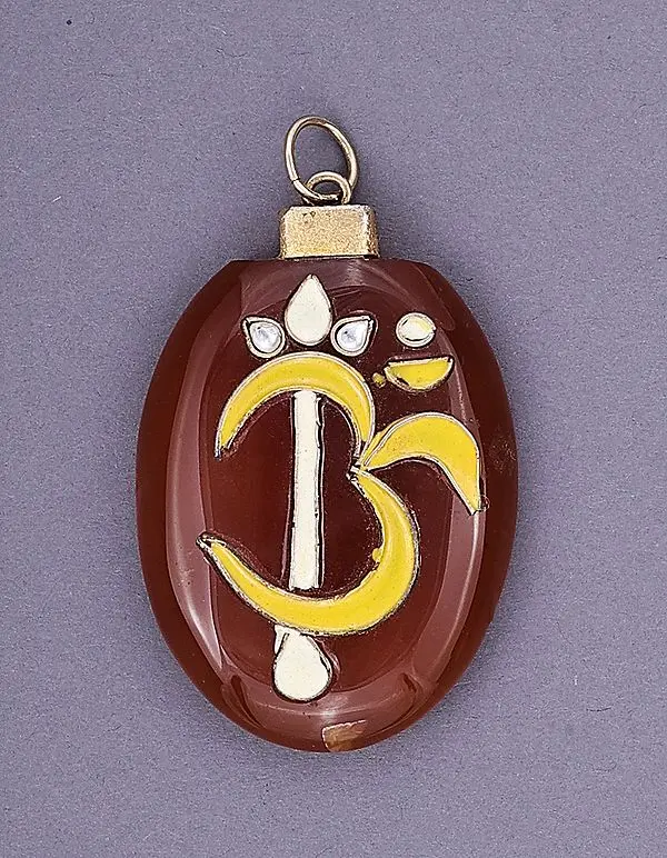 Om Agate & Enamel Pendant with Trident
