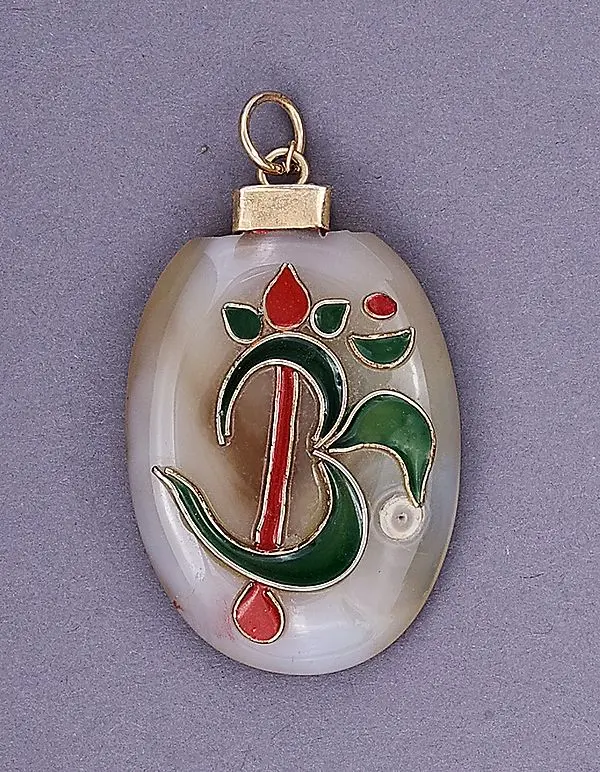 Om Agate & Enamel Pendant with Trident