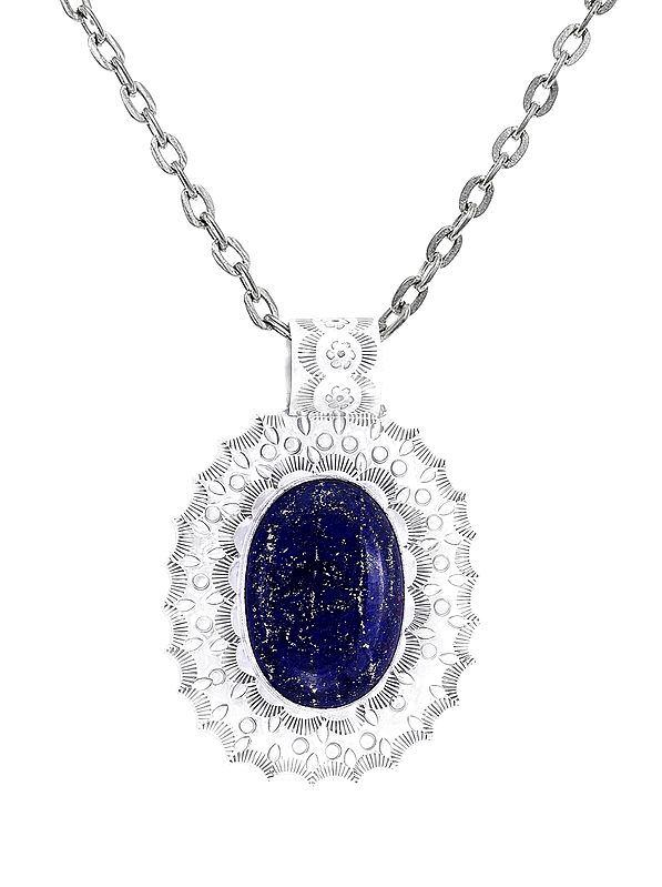Large Sterling Silver Pendant with Lapis Lazuli Stone