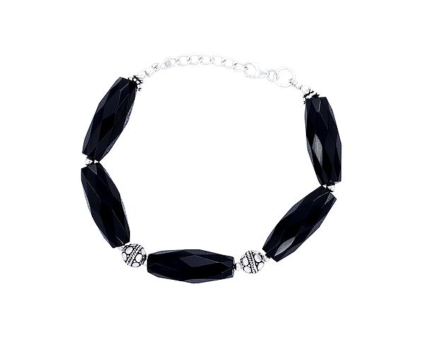 Sterling Silver Bracelet with Faceted Black Onyx Stone