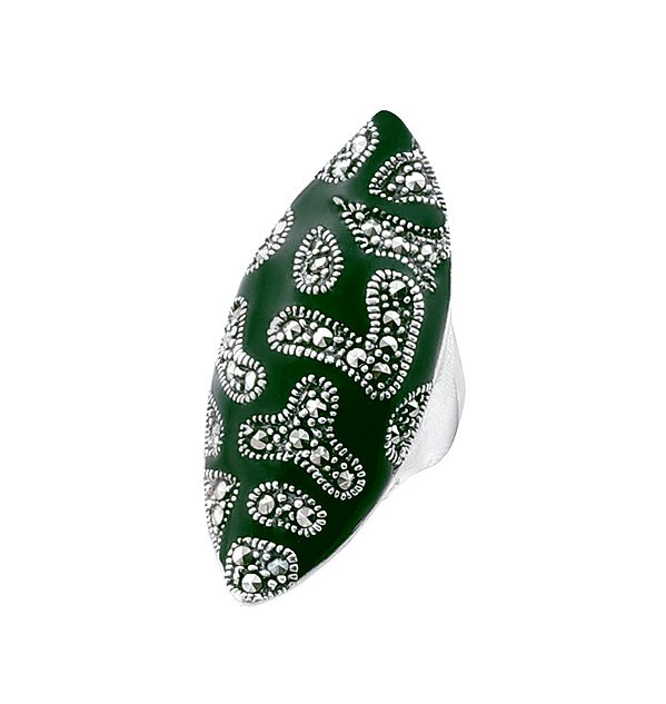Big Size Leaf Shape Sterling Silver Ring with Emerald Stone