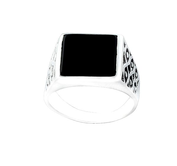 Square Sterling Silver Ring with Black Onyx Stone