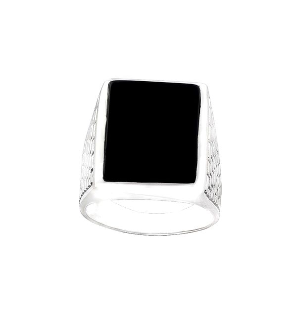 Square Brick Design Sterling Silver Ring with Black Onyx Stone