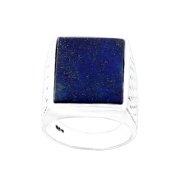 Square Brick Design Sterling Silver Ring with Lapis Lazuli  Stone