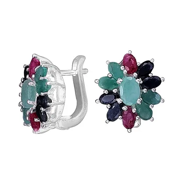 Sterling Silver Earrings with Multiple Gemstones | Ruby, Sapphire, and Emerald