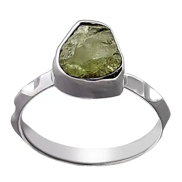 Sterling Silver Ring with Rugged Peridot Gemstone