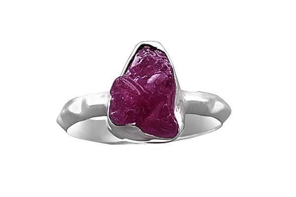 Designer Sterling Silver Ring with Rugged Pink Gemstone