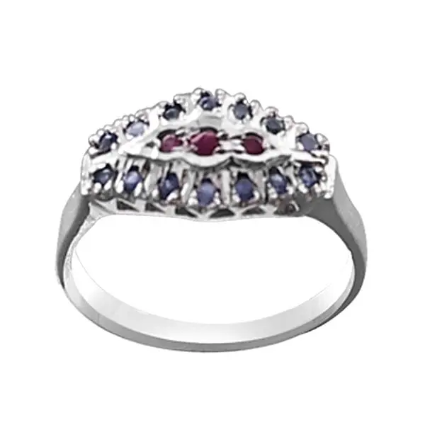Stylish Sterling Silver Ring with Sapphire & Ruby