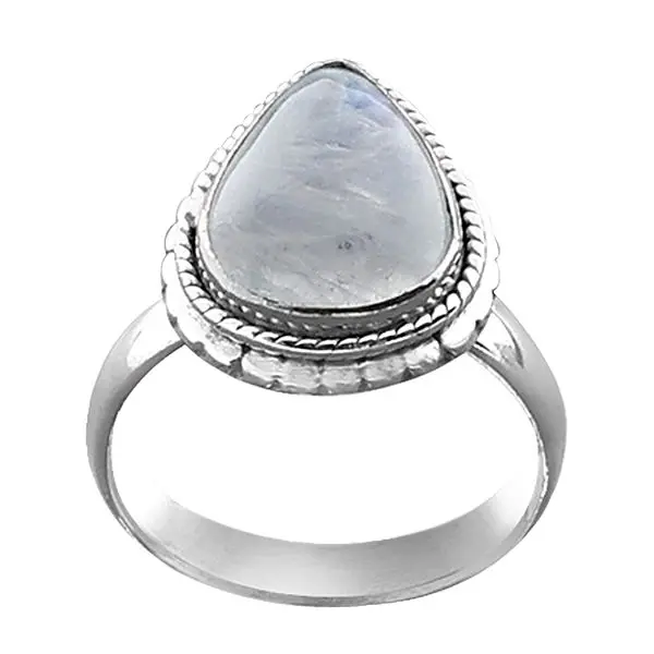 Stylish Sterling Silver Ring with Rainbow Moonstone