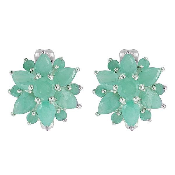 Floral Design Earrings with Emerald Stone