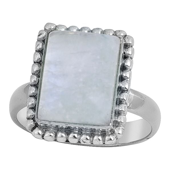 Rawa Work Silver Ring with Rainbow Moonstone | Sterling Silver Jewelry