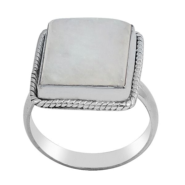 Sterling Silver Ring with Square Rainbow Moonstone