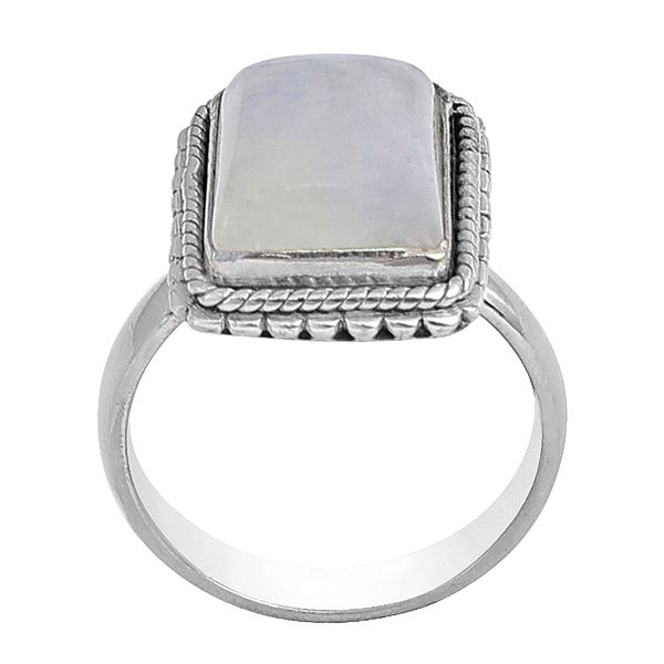 Designer Sterling Silver Ring with Square Rainbow Moonstone