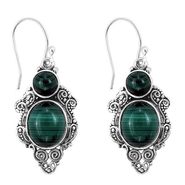 Designer Sterling Silver Earring with Green Malachite Stone