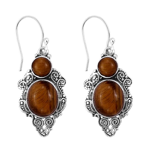 Designer Sterling Silver Earring with Tiger Eye Stone