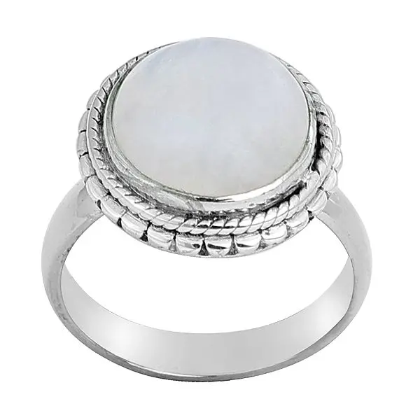 Sterling Silver Ring with Circular Rainbow Moonstone
