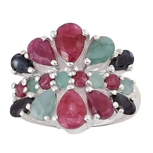Superfine Sterling Silver Ring with Multiple Gemstone