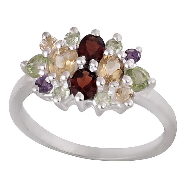 Superfine Sterling Silver Ring with Multiple Gemstone