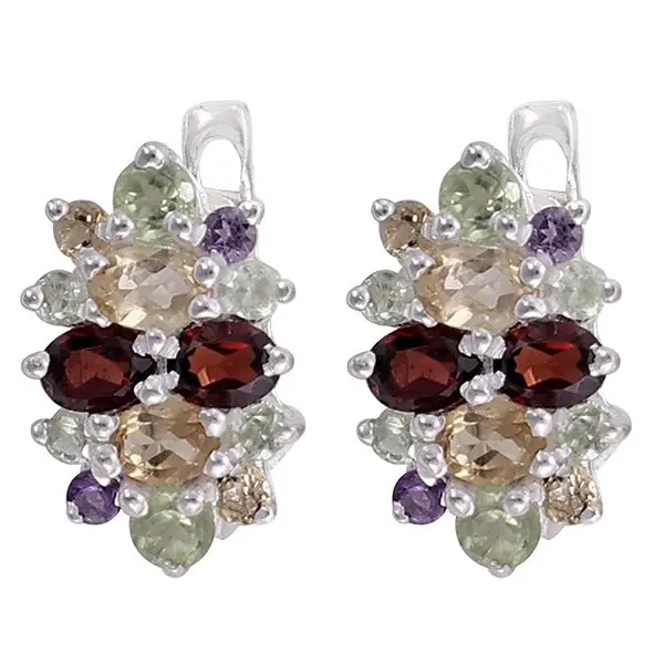 Superfine Sterling Silver Earring with Multiple Gemstones