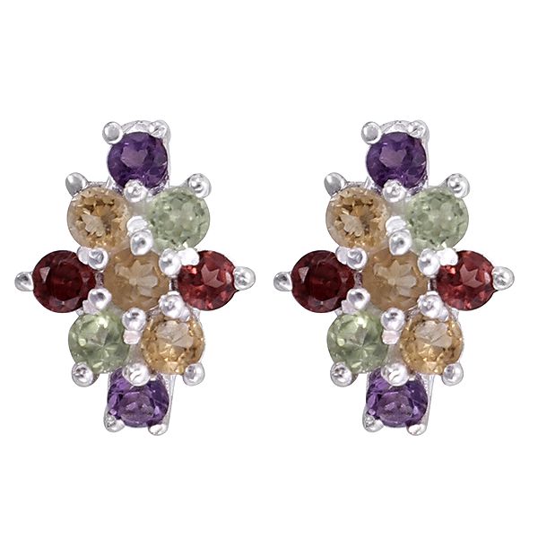 Superfine Sterling Silver Earring with Multiple Gemstones