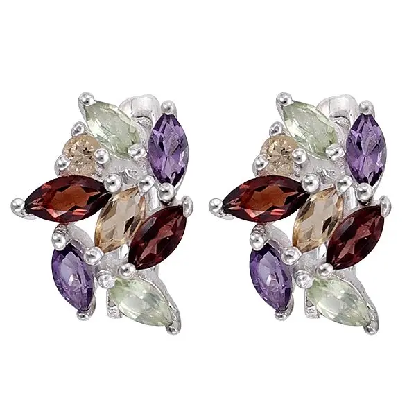 Superfine Sterling Silver Earring with Multiple Gemstones