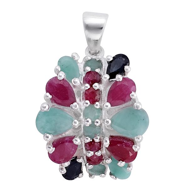 Sterling Silver Pendant with Emerald, Ruby & Sapphire Gemstone
