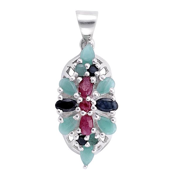Sterling Silver Pendant with Ruby, Emerald & Sapphire Gemstone
