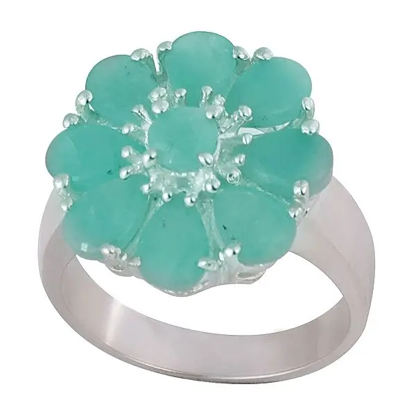 Designer Sterling Silver Ring with Emerald Stone