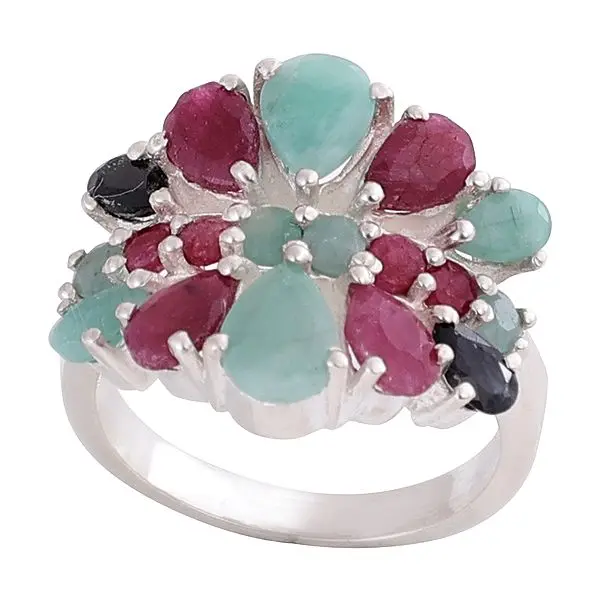 Superfine Sterling Silver Ring with Multiple Gemstone
