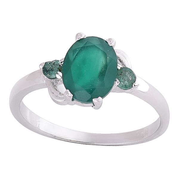 Stylish Sterling Silver Ring with Faceted Green Onyx & Emerald Gemstone