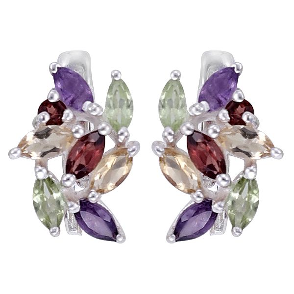 Superfine Sterling Silver Earring with Multiple Gemstones