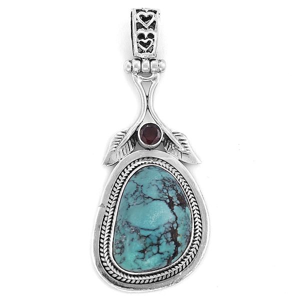 Stylish Sterling Silver Pendant with Turquoise and Garnet Stone