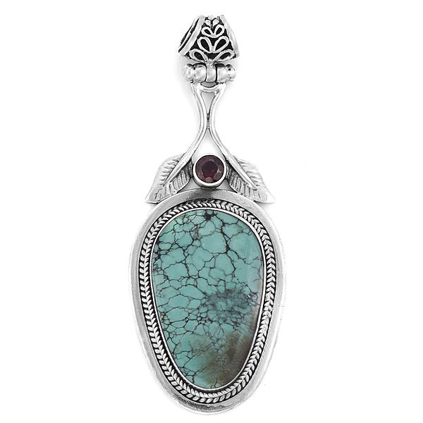 Sterling Silver Pendant with Turquoise and Garnet Stone