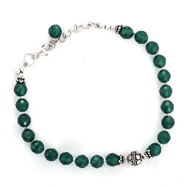 Sterling Silver Bracelet with Faceted Green Onyx