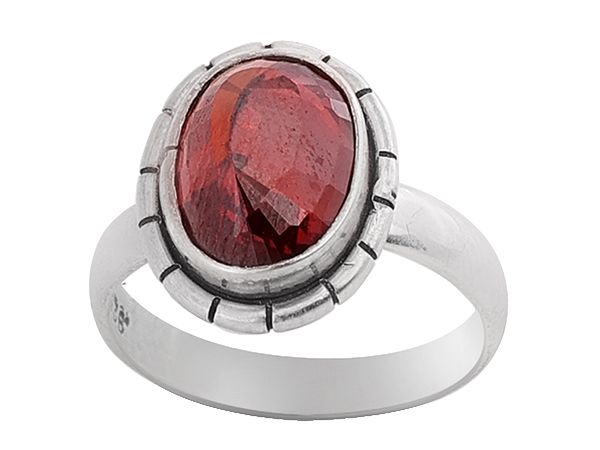 Stylish Sterling Silver Ring with Red Stone