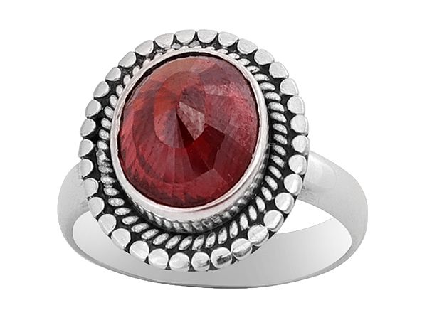 Stylish Sterling Silver Ring with Red Stone