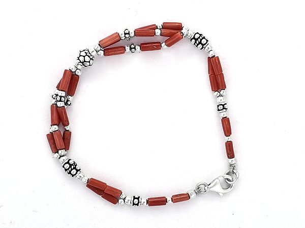 Sterling Silver Bracelet with Coral Stone