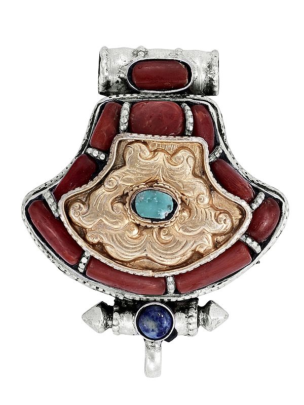Sterling Silver Pendant with Coral and Turquoise Stone