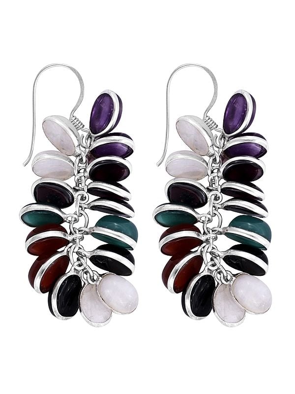 Stylish Sterling Silver Earring with Multiple Gemstones