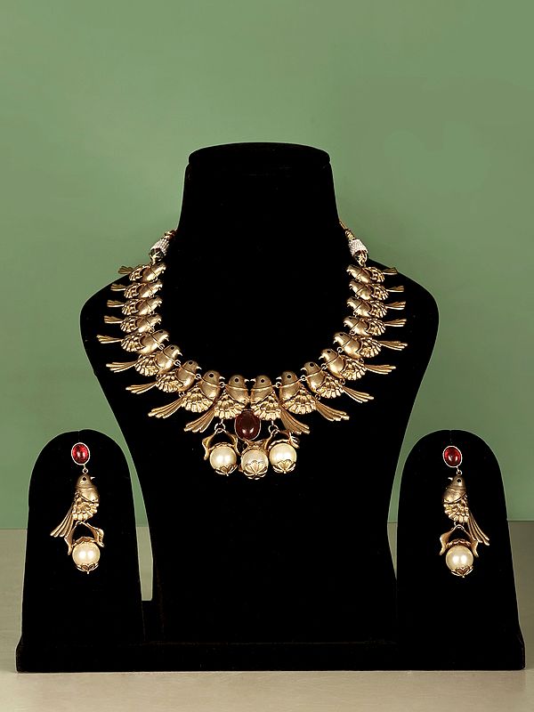Designer Choker Necklace set from Rajasthan with Hand crafted Sparrows