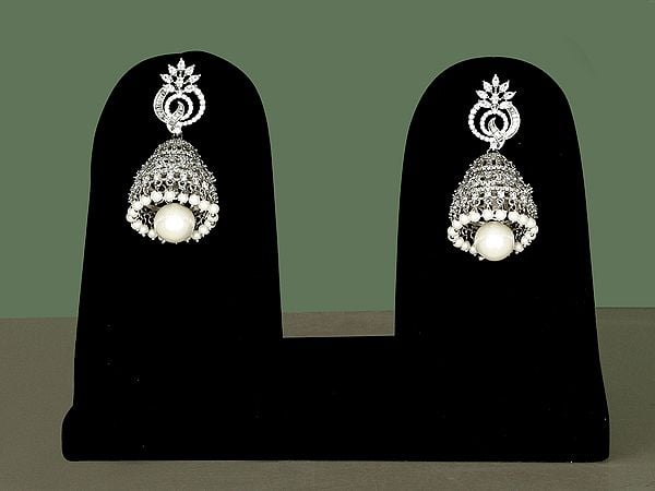 Designer Silver AD Jhumka with Pearl Drop