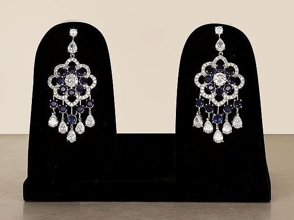 Cubic Zeronic Classic Earring with Blue Stone